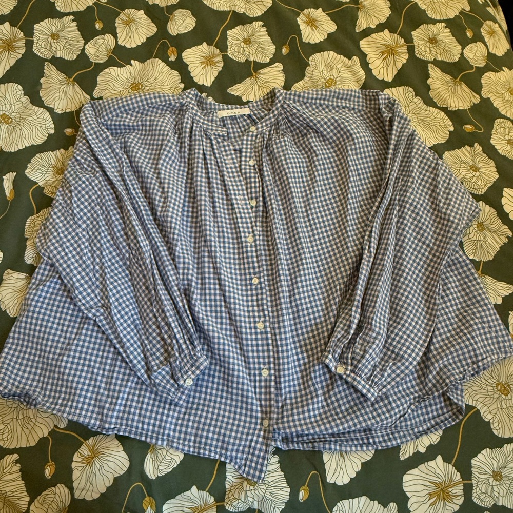 DÔEN Jane Blouse size XS, VGUC light blue plaid